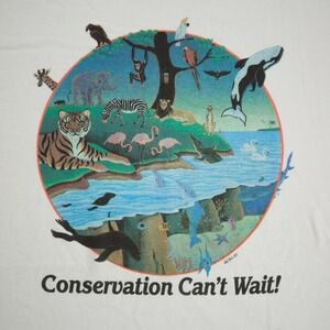 Vintage Conservation Can't Wait Shirt Mens XL White Wildlife Animals Graphic 80s